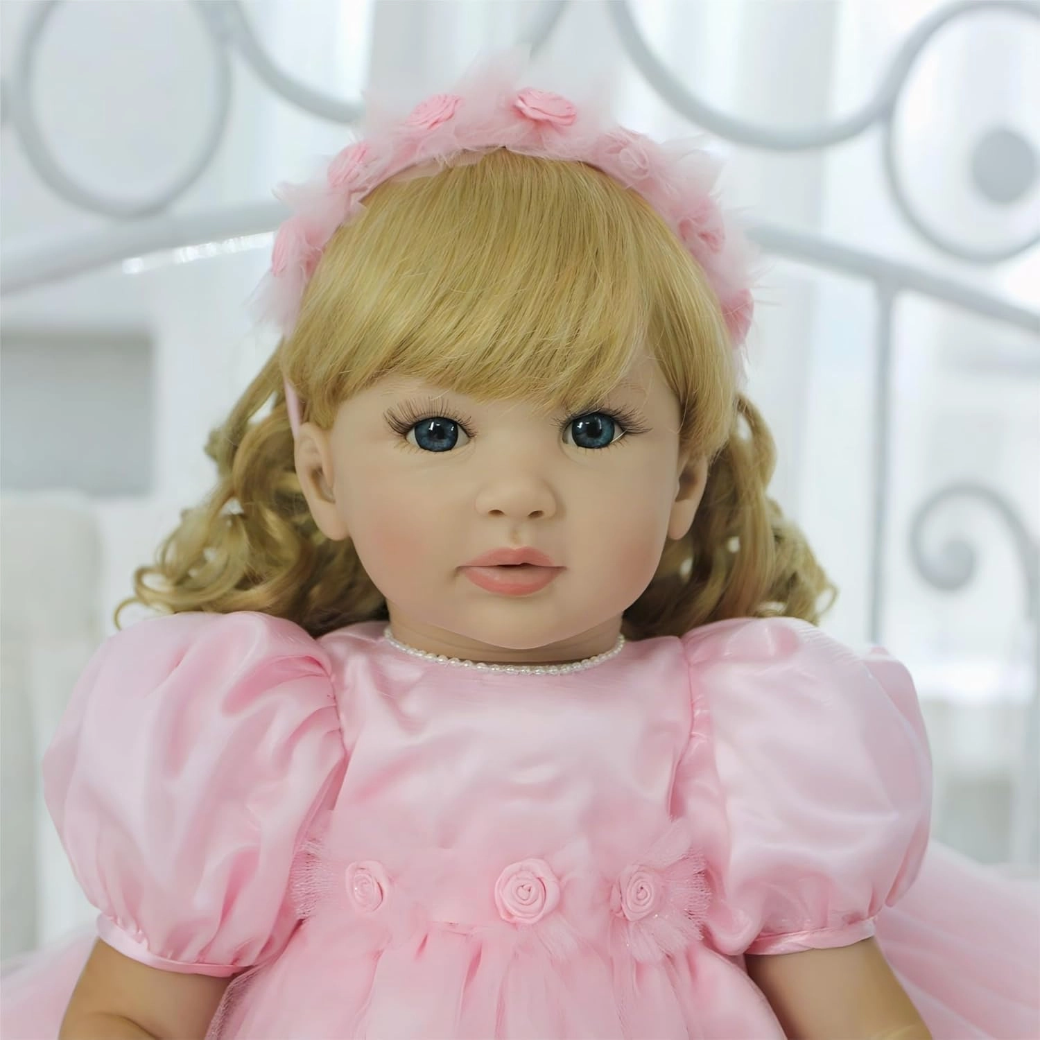 iCradle Cute 24 inch 60 CM Reborn Baby Dolls Long Hair Doll Soft Vinyl Princess Baby Girl Real Life Baby Toddler Doll Toy for Ages 3 