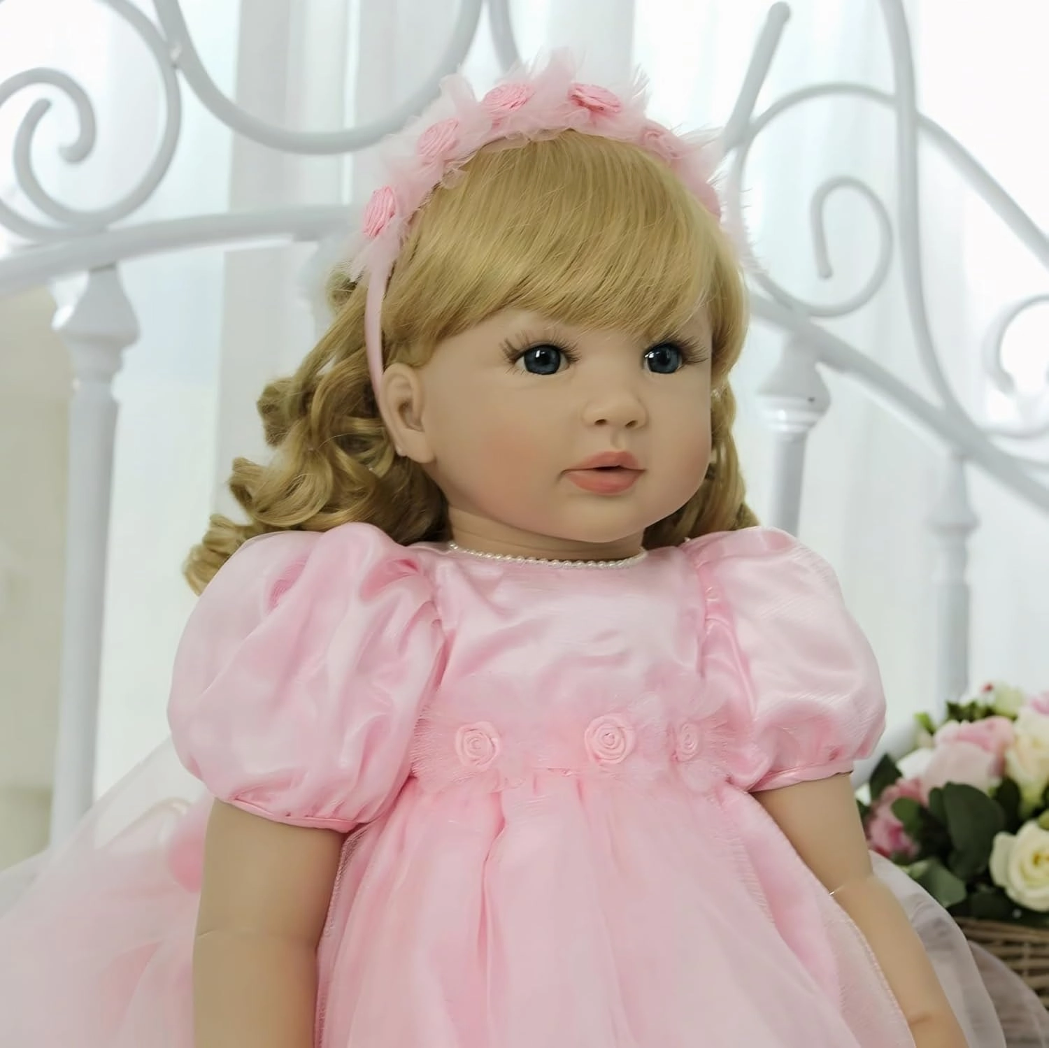 iCradle Cute 24 inch 60 CM Reborn Baby Dolls Long Hair Doll Soft Vinyl Princess Baby Girl Real Life Baby Toddler Doll Toy for Ages 3 