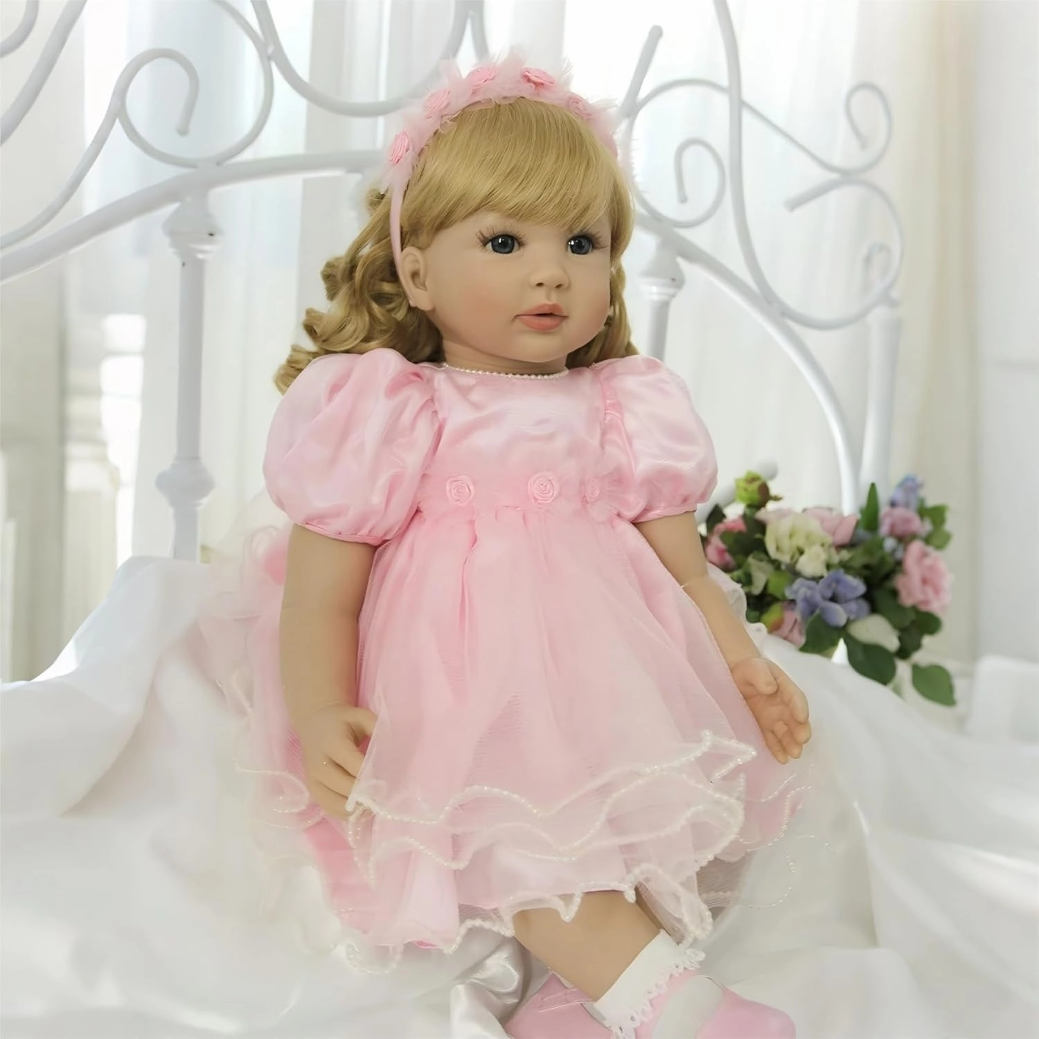 iCradle Cute 24 inch 60 CM Reborn Baby Dolls Long Hair Doll Soft Vinyl Princess Baby Girl Real Life Baby Toddler Doll Toy for Ages 3 
