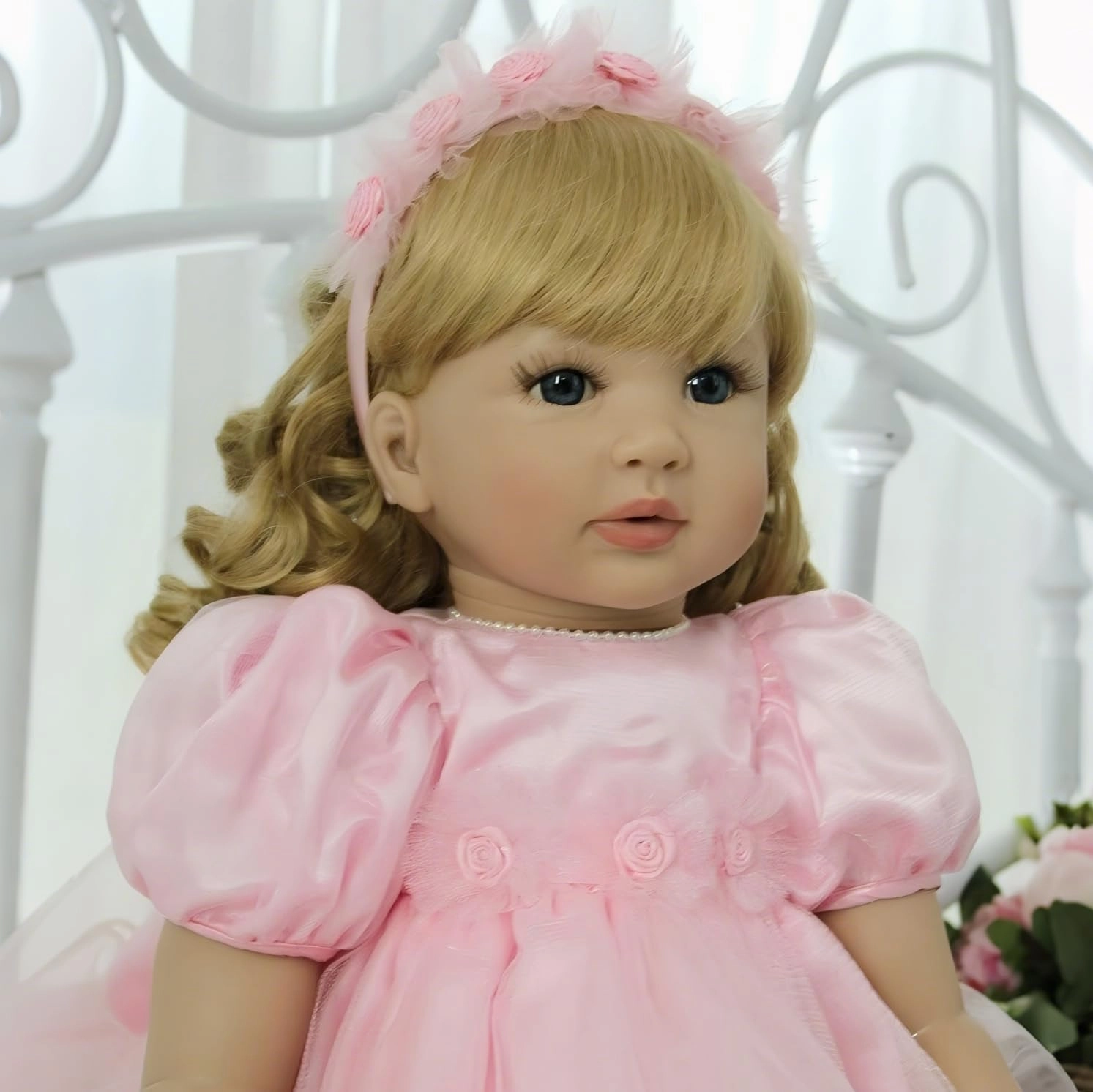 iCradle Cute 24 inch 60 CM Reborn Baby Dolls Long Hair Doll Soft Vinyl Princess Baby Girl Real Life Baby Toddler Doll Toy for Ages 3 