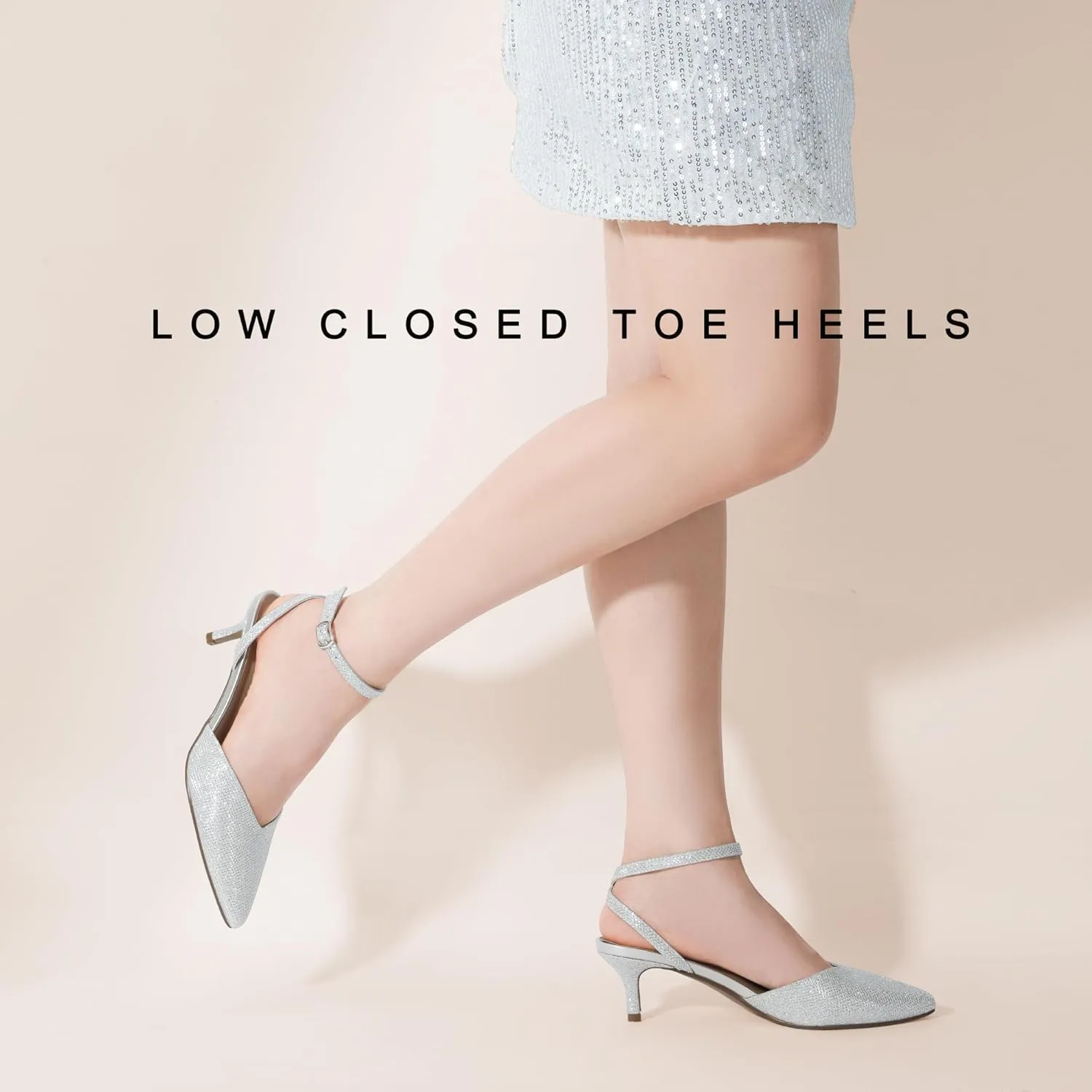 IDIFU IN2 Women's Pumps Closed Toe Kitten Heels Slingback Low Pointed Toe Short Ankle Strap Heels Wedding Bride Prom Bridal Work Dress Shoes for Women Comfortable Cute Trendy Pumps Shoes