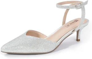 IDIFU IN2 Women's Pumps Closed Toe Kitten Heels Slingback Low Pointed Toe Short Ankle Strap Heels Wedding Bride Prom Bridal Work Dress Shoes for Women Comfortable Cute Trendy Pumps Shoes