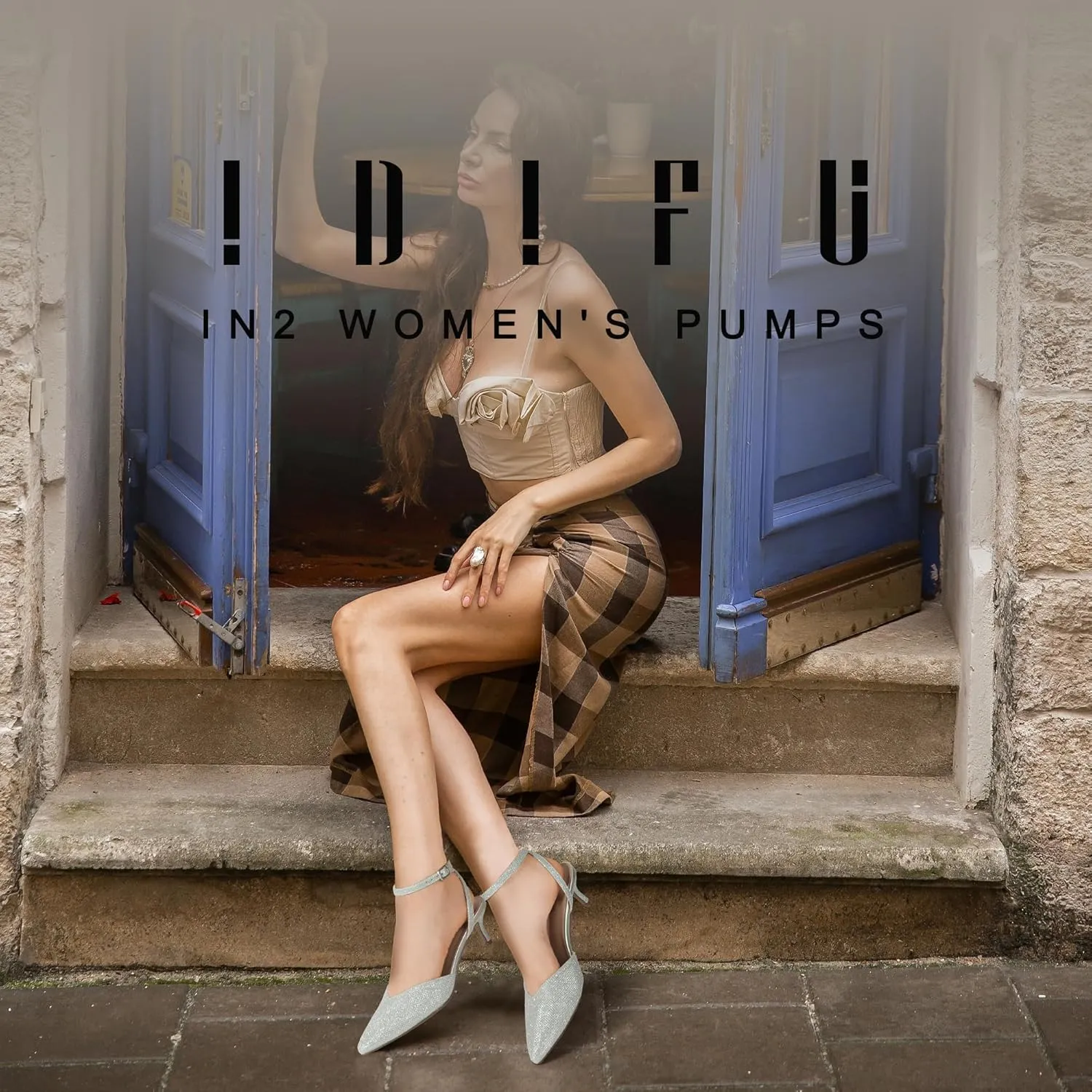 IDIFU IN2 Women's Pumps Closed Toe Kitten Heels Slingback Low Pointed Toe Short Ankle Strap Heels Wedding Bride Prom Bridal Work Dress Shoes for Women Comfortable Cute Trendy Pumps Shoes