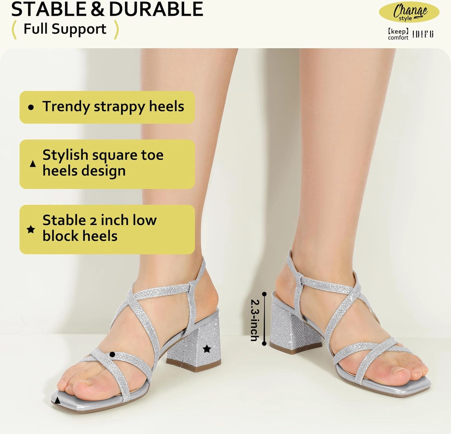 IDIFU IN2 Strappy Heels Chunky Block Square Toe Wedding Prom Bride Bridal Dance Party Dress Shoes for Women Trendy Comfortable Dressy Cute Casual Summer Heeled Sandals Slingback Low Short Heels