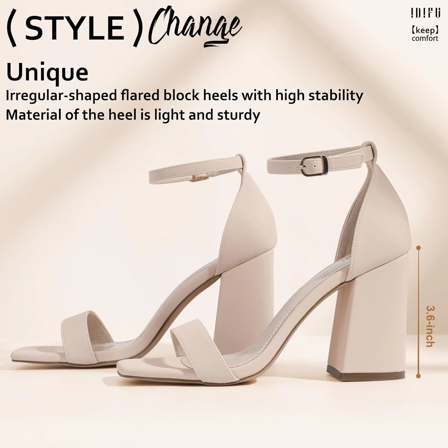 IDIFU IN4 High Chunky Block Heels Square Open Toe Ankle Strap Heeled Sandals Wedding Bridal Prom Dance Summer Dressy Comfortable Sexy Trendy Bride Bridesmaid Dress Shoes Cute Thick Women Heels