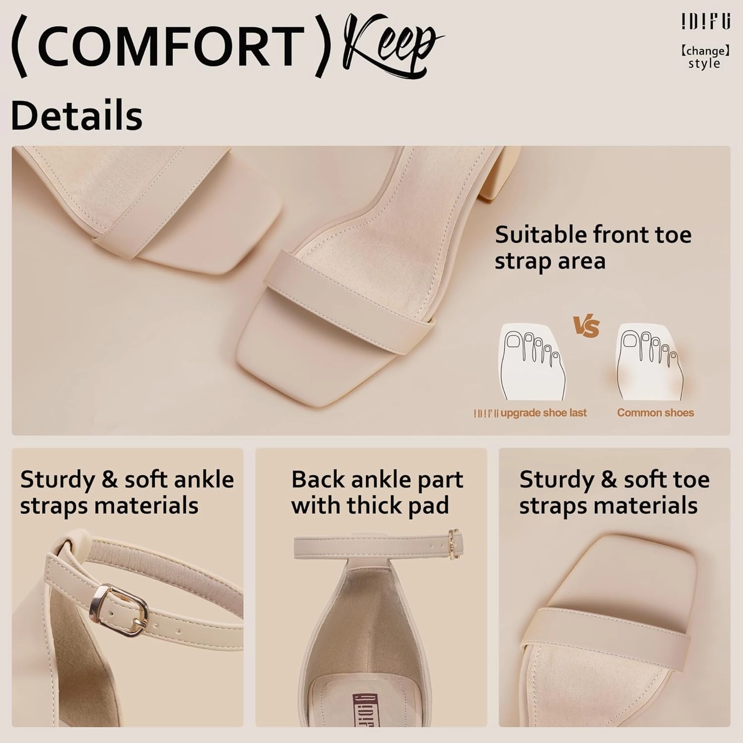 IDIFU IN4 High Chunky Block Heels Square Open Toe Ankle Strap Heeled Sandals Wedding Bridal Prom Dance Summer Dressy Comfortable Sexy Trendy Bride Bridesmaid Dress Shoes Cute Thick Women Heels