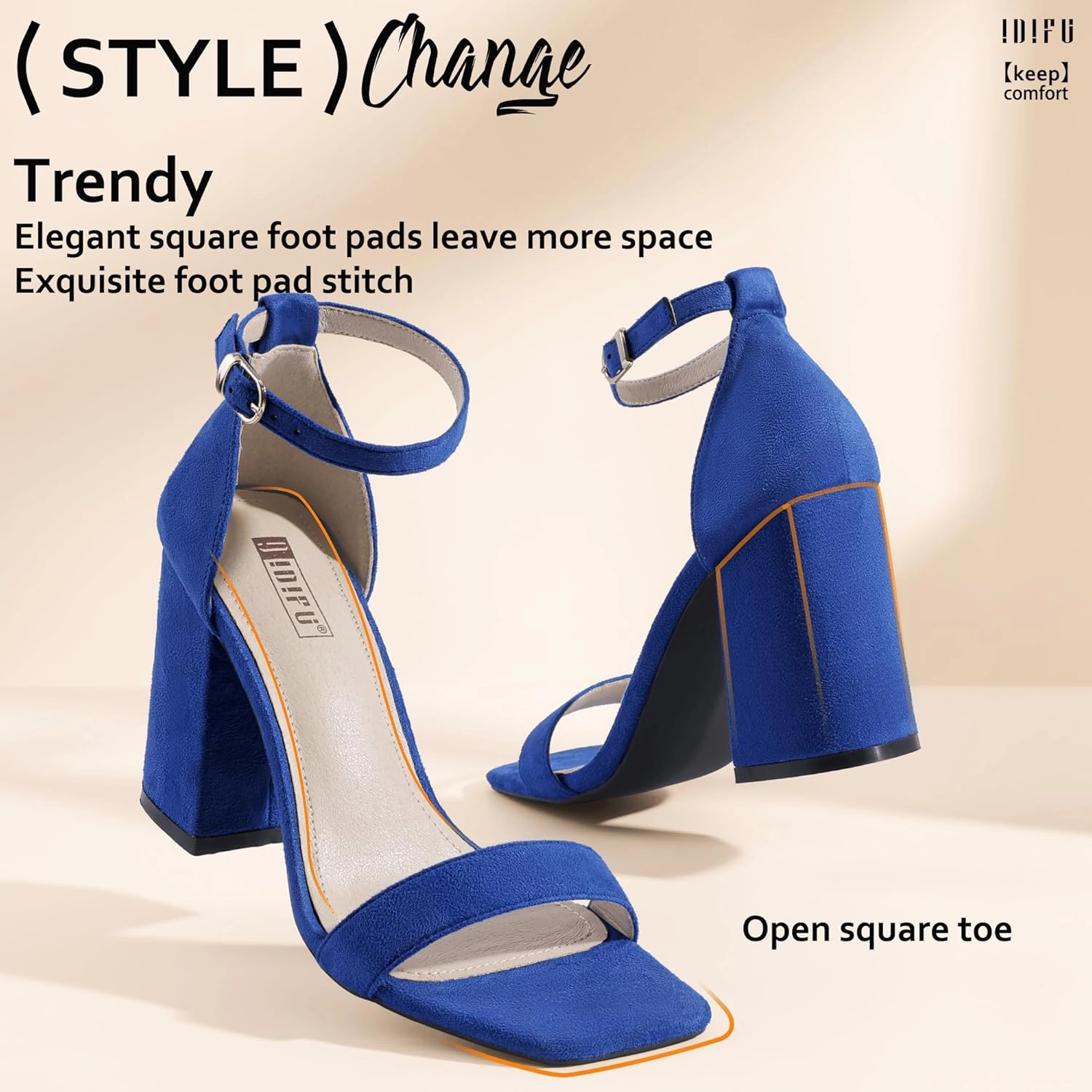 IDIFU IN4 High Chunky Block Heels Square Open Toe Ankle Strap Heeled Sandals Wedding Bridal Prom Dance Summer Dressy Comfortable Sexy Trendy Bride Bridesmaid Dress Shoes Cute Thick Women Heels