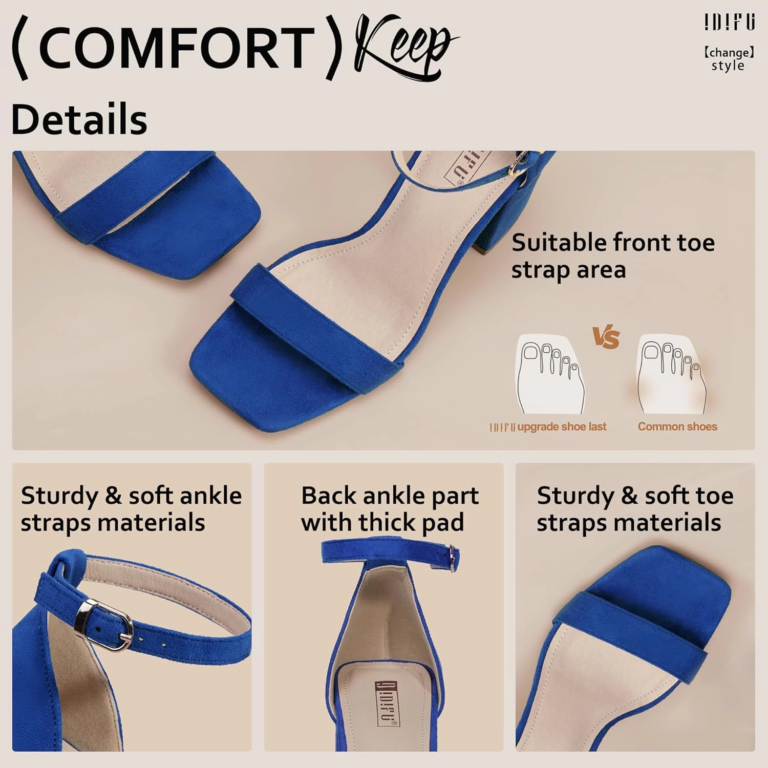 IDIFU IN4 High Chunky Block Heels Square Open Toe Ankle Strap Heeled Sandals Wedding Bridal Prom Dance Summer Dressy Comfortable Sexy Trendy Bride Bridesmaid Dress Shoes Cute Thick Women Heels