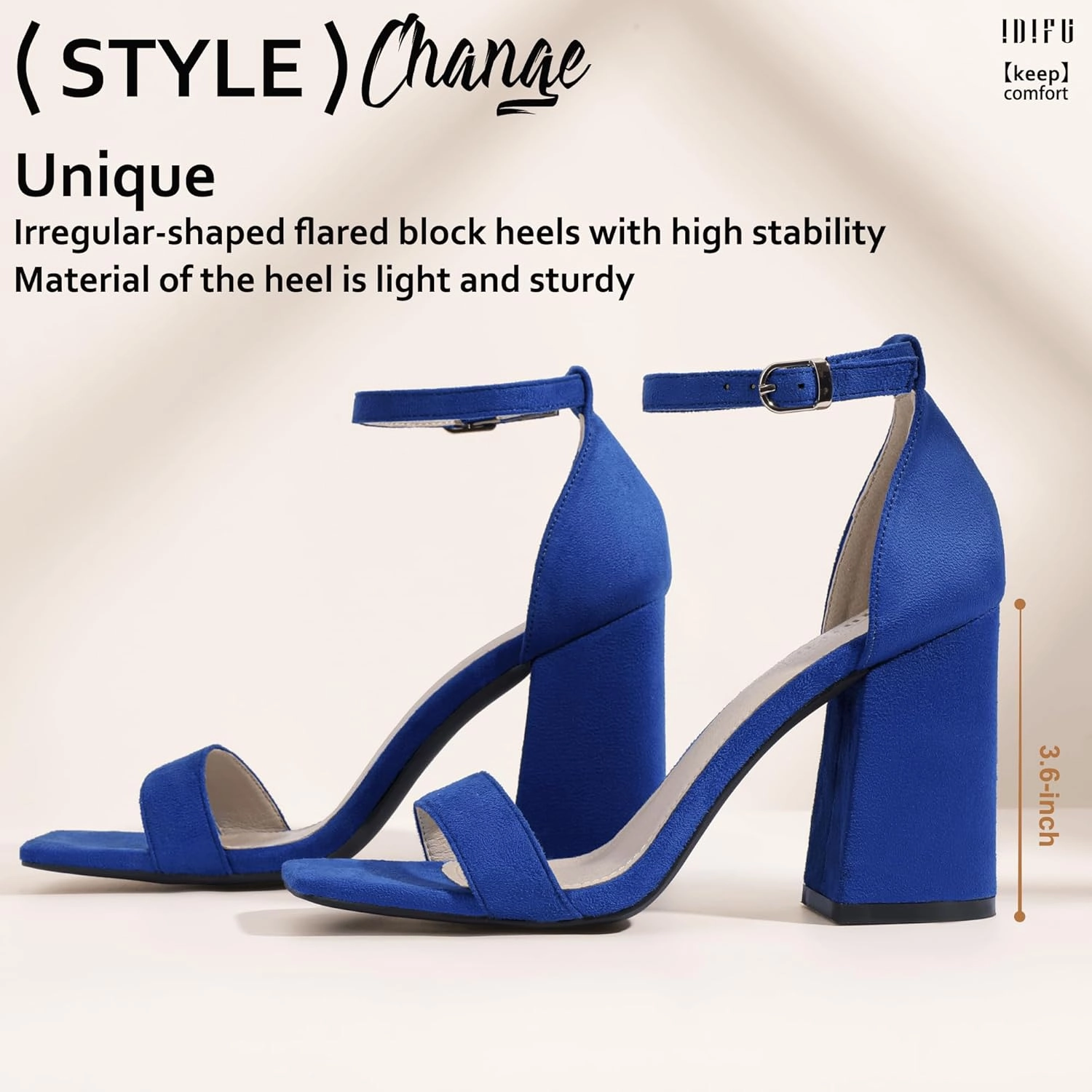 IDIFU IN4 High Chunky Block Heels Square Open Toe Ankle Strap Heeled Sandals Wedding Bridal Prom Dance Summer Dressy Comfortable Sexy Trendy Bride Bridesmaid Dress Shoes Cute Thick Women Heels