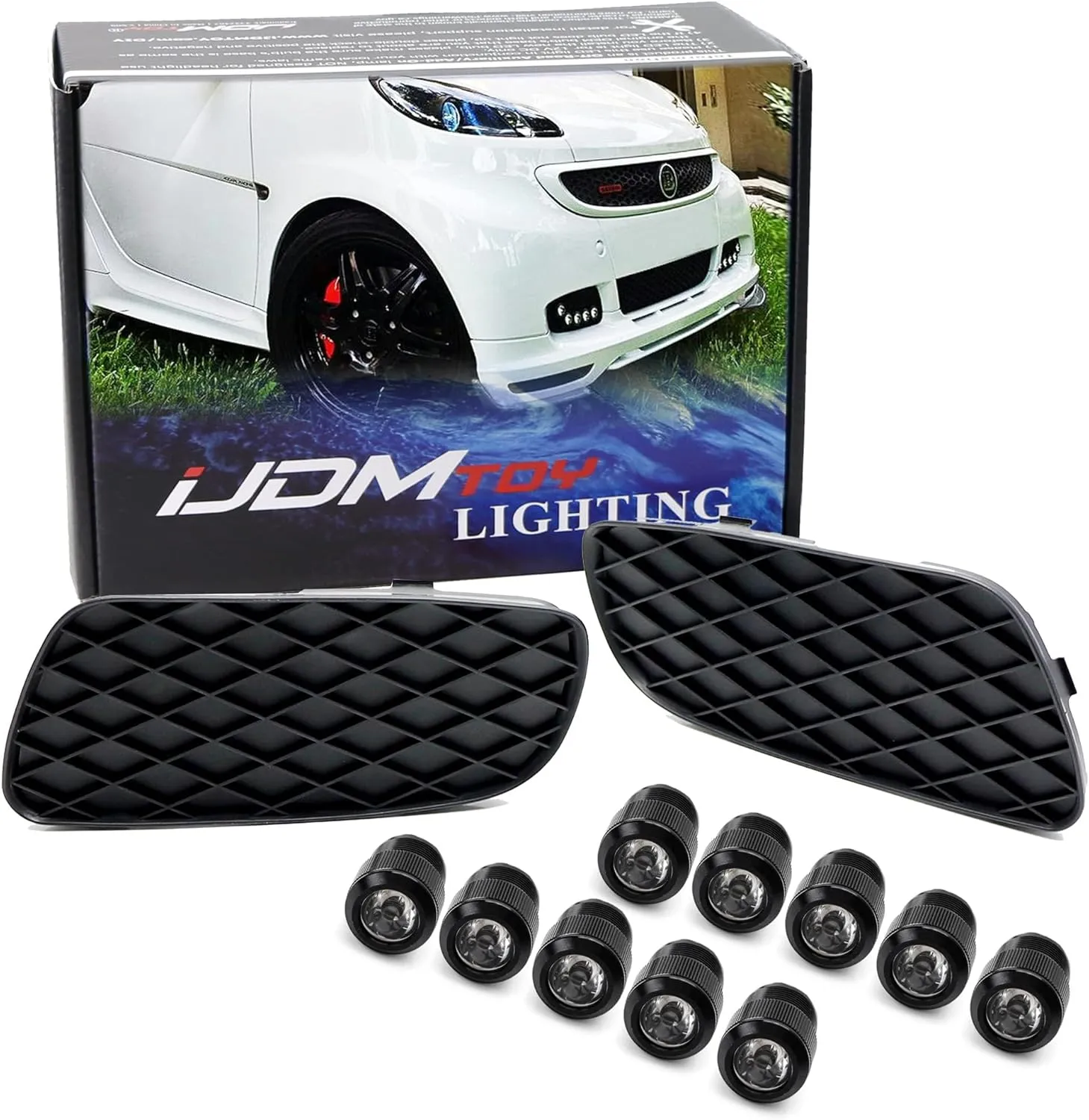 iJDMTOY Euro Brabus Style Xenon White LEDayFLex Daytime Running Light Kit w/Spare Fog Bezel Covers for Custom Retrofit, Compatible with 2008-2012 Smart Fortwo W451