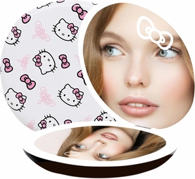 Impressions Vanity Hello Kitty Supercute Signature Compact Mirror with Light, Travel Makeup Mirror with 3X Magnification and Daylight LED Lighting and Adjustable Brightness (White)