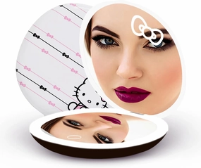 Impressions Vanity Hello Kitty The Stripe Compact Mirror with Light, Double Sided Travel Makeup Mirror with Magnification, Daylight LED Lighting and Adjustable Brightness (White)