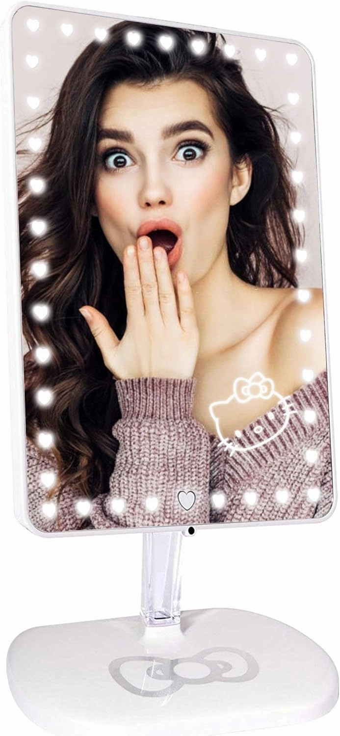 Impressions Vanity Hello Kitty Touch Pro Makeup Mirror with 360 Degree Rotation, Touch Sensor Vanity Mirror with LED Lights and USB Charging Port (Pearl White)