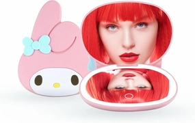 Impressions Vanity My Melody LED Compact Mirror for Purse, Travel Lighted Makeup Mirror with 3X Magnification, Adjustable Brightness, Soft Touch Sensor Button, and My Melody Figural Shaped Design