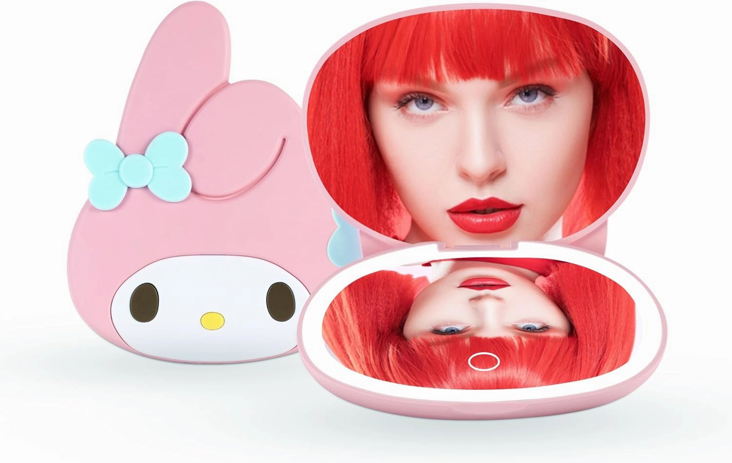 Impressions Vanity My Melody LED Compact Mirror for Purse, Travel Lighted Makeup Mirror with 3X Magnification, Adjustable Brightness, Soft Touch Sensor Button, and My Melody Figural Shaped Design