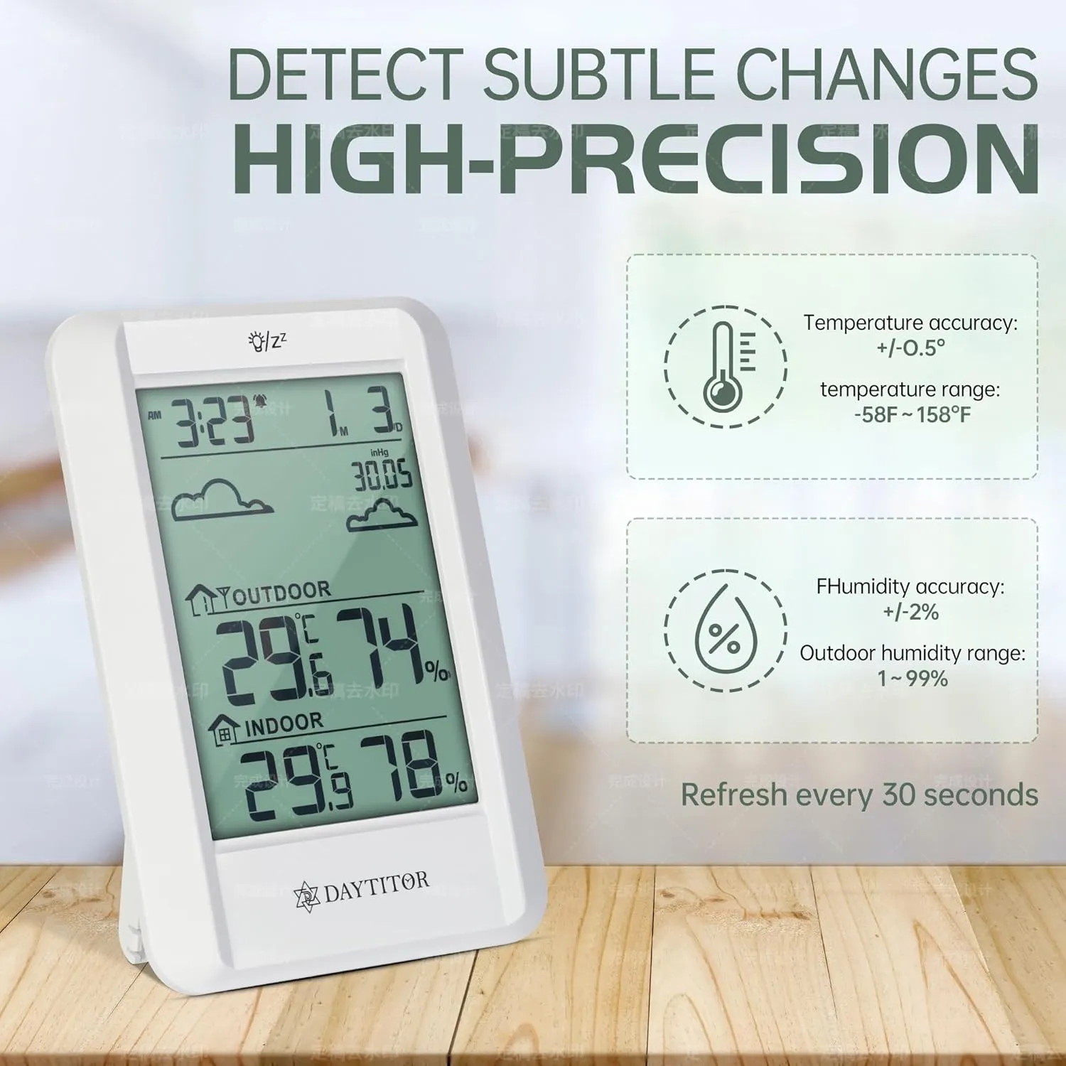 Indoor Outdoor Thermometer Wireless Digital Hygrometer,High Precision Temperature Humidity Gauge Monitor with 330ft Range Remote Sensor,Hygrometer Indoor Humidity White