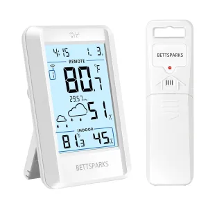 Indoor Outdoor Thermometer Wireless Remote Temperature & Humidity Monitor, Home Weather Station Inside Outside Temperature Gauge Battery Powered with Clock and 330ft Range Remote Sensor for Patio