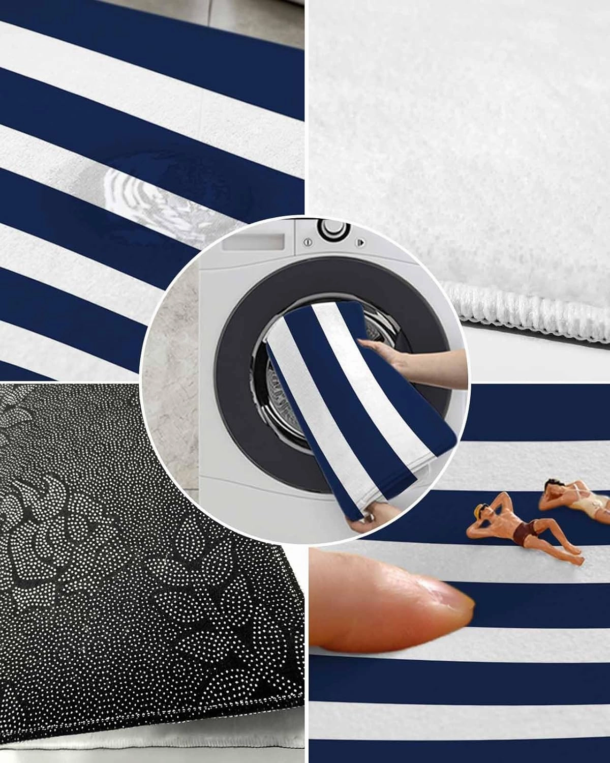 Indoor Doormat Modern Classic Stripes,Shaggy Floor Mat with Non-Skid Backing Nautical Navy Blue and White,Machine Washable Plush Area Rug Carpets for Kitchen Nursery Bedroom