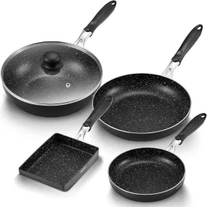 Induction Pots and Pans 5 Piece, Stay-Cool Handle Nonstick Pots and Pans Set, Dishwasher Safe Kitchen Cooking Pan, Non Stick Pans for induction Cooktop, Suitable for All Stovetops, Black