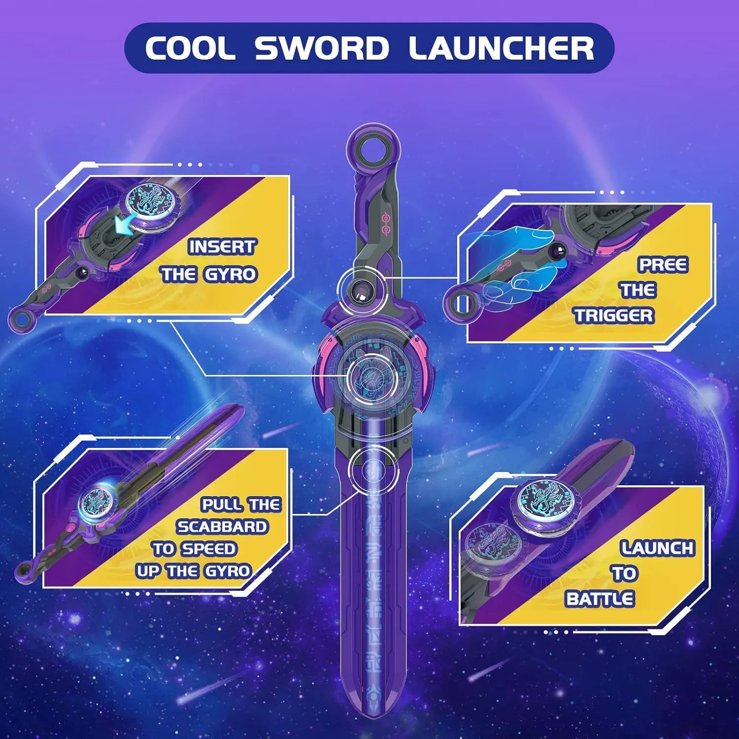 Infinity Nado Battling Toys, Battle Set for 8-12 with Spinning Top Sword Launcher, Metal Brust Gyro for Boys and Girls Age 5 , Dream World Magic Dragon, Lightning Purple