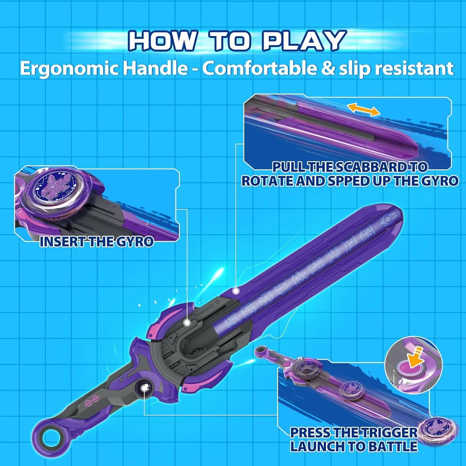 Infinity Nado Battling Toys, Battle Set for 8-12 with Spinning Top Sword Launcher, Metal Brust Gyro for Boys and Girls Age 5 , Dream World Magic Dragon, Lightning Purple