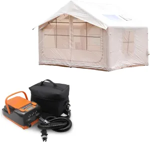 Inflatable Tent for Camping, Easy Set-Up with Hand Pump, Portable 4 Season Blow Up Tent, in Waterproof Oxford, Outdoor Use for 4-6 & 6-8 Person（Rechargeable Pump）