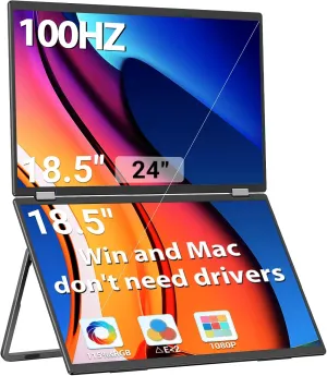 InnoView 18.5" Laptop Screen Extender 115% sRGB 100Hz Dual Monitors Stacked Folding Triple Monitor (Wins/Mac) 1080P Triple Portable Monitor for Laptop 90°/180° Rotation Black (No Driver Needed)