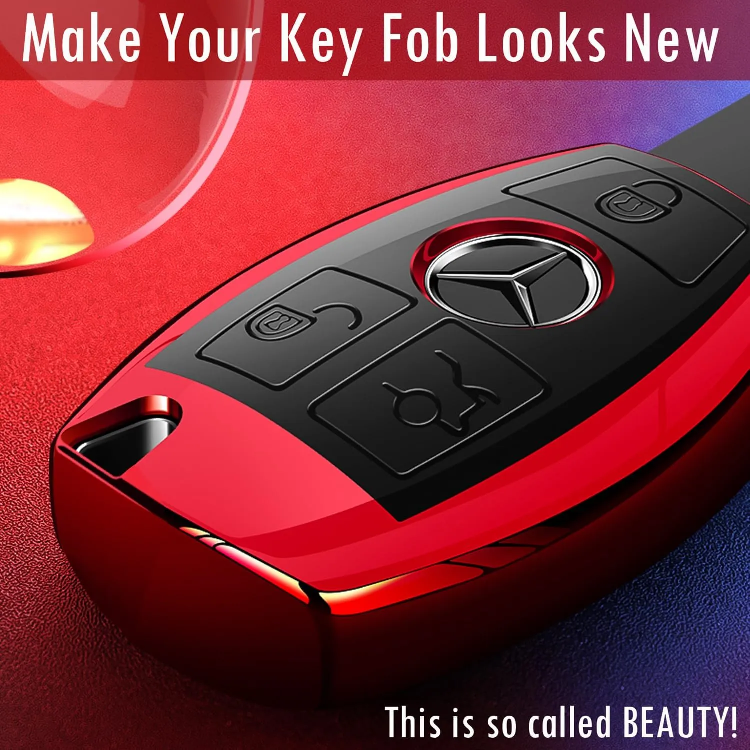 Intermerge for Mercedes Benz Key Fob Cover, Premium Soft TPU Key Case Cover Compatible with Mercedes Benz C E S M CLS CLK G Class Keyless Smart Key Fob_Red