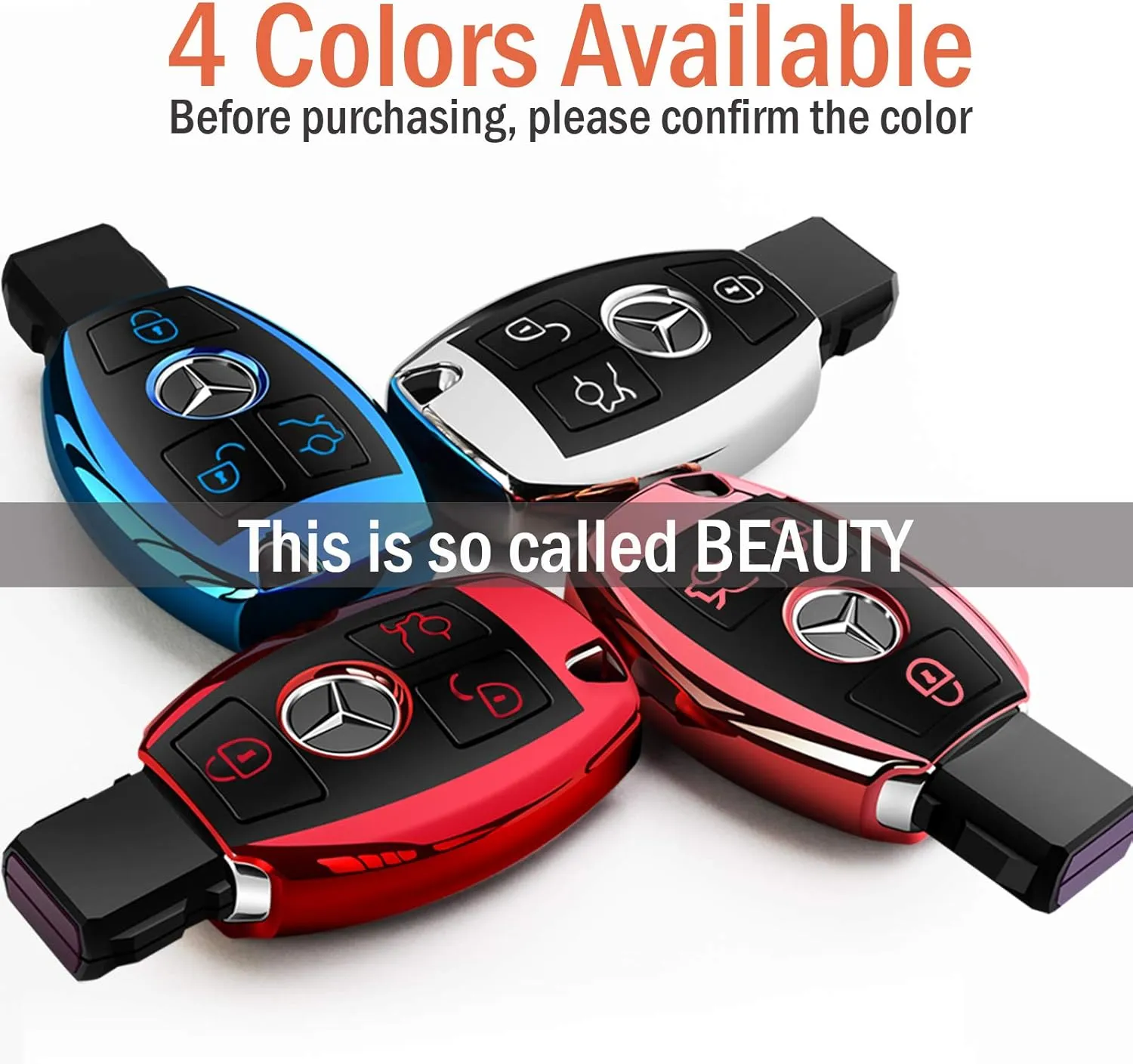Intermerge for Mercedes Benz Key Fob Cover, Premium Soft TPU Key Case Cover Compatible with Mercedes Benz C E S M CLS CLK G Class Keyless Smart Key Fob_Red