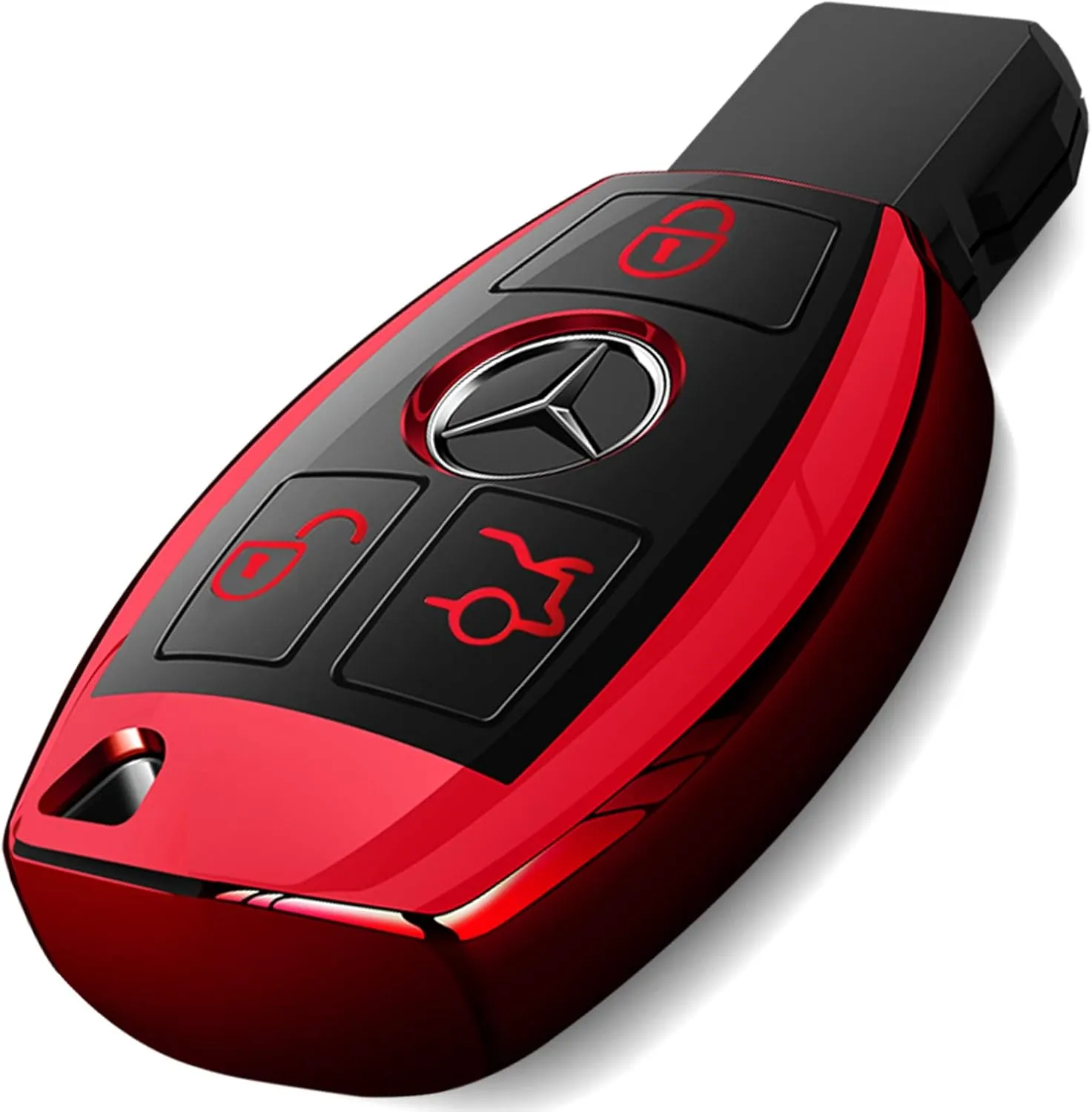 Intermerge for Mercedes Benz Key Fob Cover, Premium Soft TPU Key Case Cover Compatible with Mercedes Benz C E S M CLS CLK G Class Keyless Smart Key Fob_Red