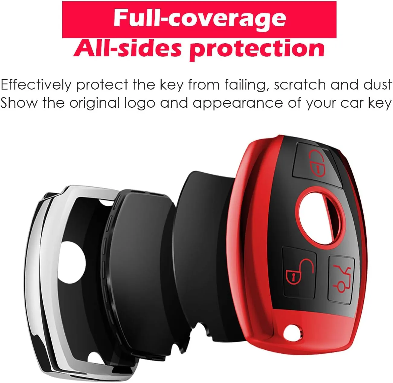 Intermerge for Mercedes Benz Key Fob Cover, Premium Soft TPU Key Case Cover Compatible with Mercedes Benz C E S M CLS CLK G Class Keyless Smart Key Fob_Red