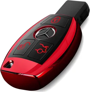 Intermerge for Mercedes Benz Key Fob Cover, Premium Soft TPU Key Case Cover Compatible with Mercedes Benz C E S M CLS CLK G Class Keyless Smart Key Fob_Red
