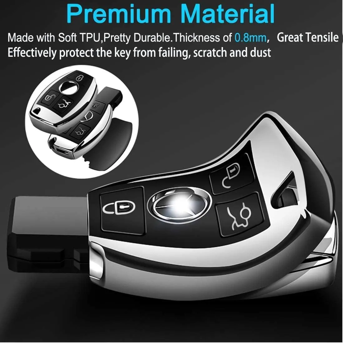 Intermerge for Mercedes Benz Key Fob Cover, Premium Soft TPU Key Case Cover Compatible with Mercedes Benz C E S M CLS CLK G Class Keyless Smart Key Fob_Red