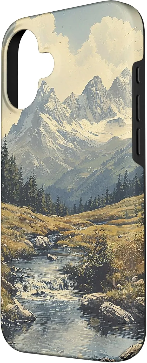 iPhone 16 Valley With Running Stream Landscape Vintage Graphic Case