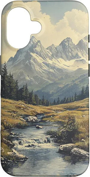 iPhone 16 Valley With Running Stream Landscape Vintage Graphic Case