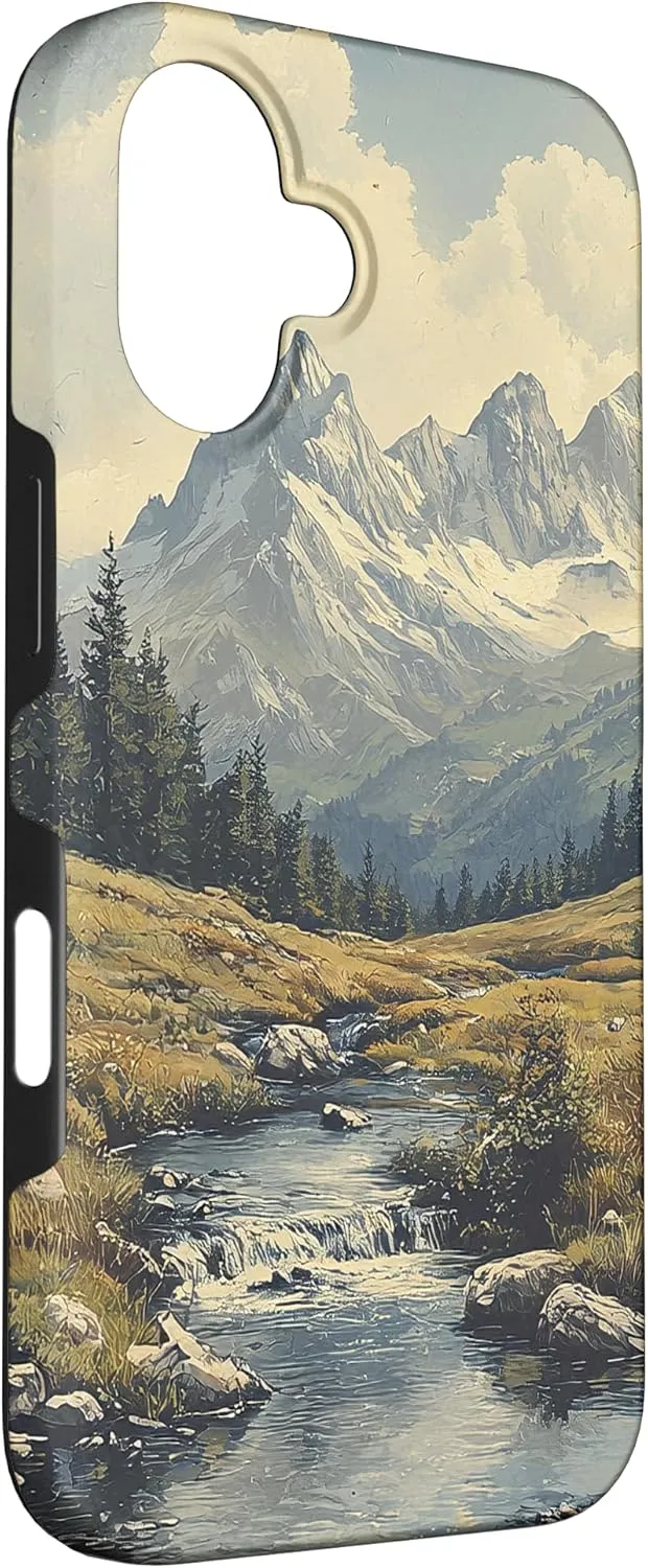 iPhone 16 Valley With Running Stream Landscape Vintage Graphic Case