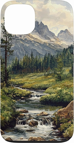 iPhone 13 Valley With Running Stream Landscape Vintage Graphic Case