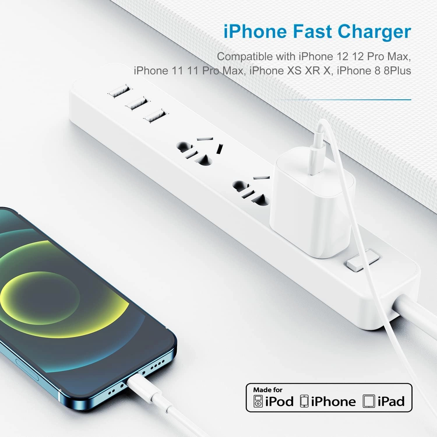 iPhone Charger Fast Charging 6ft Cord【Apple Certified】 USB C to Lightning Cable with 20W Fast Charger Block for iPhone 14 Pro Max/13 Plus/12 Mini/11/iPad Pro/Air(2-Pack)