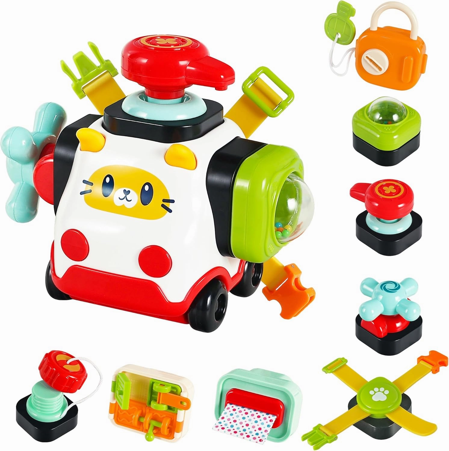iPlay, iLearn Baby Busy Activity Cube, Montessori Sensory Toy Toddler 1-3, Infant Carseat Plane Travel Toy, Push Go Car, Educational Learning Stocking Stuffer 6 9 12 18 Month 1 2 Year Old Boy Girl