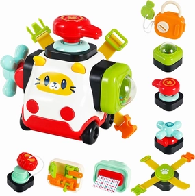 iPlay, iLearn Baby Busy Activity Cube, Montessori Sensory Toy Toddler 1-3, Infant Carseat Plane Travel Toy, Push Go Car, Educational Learning Stocking Stuffer 6 9 12 18 Month 1 2 Year Old Boy Girl