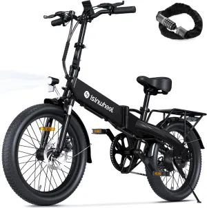 isinwheel U5 Pro Folding Electric Bike for Adults,Peak 800W Brushless Motor,20MPH Up to 50 Miles, 2-3H Fast Charge, 20" Fat Tire Ebike, 7 Speed Gear,Front Fork Suspension for Leisure Riding&Commuting