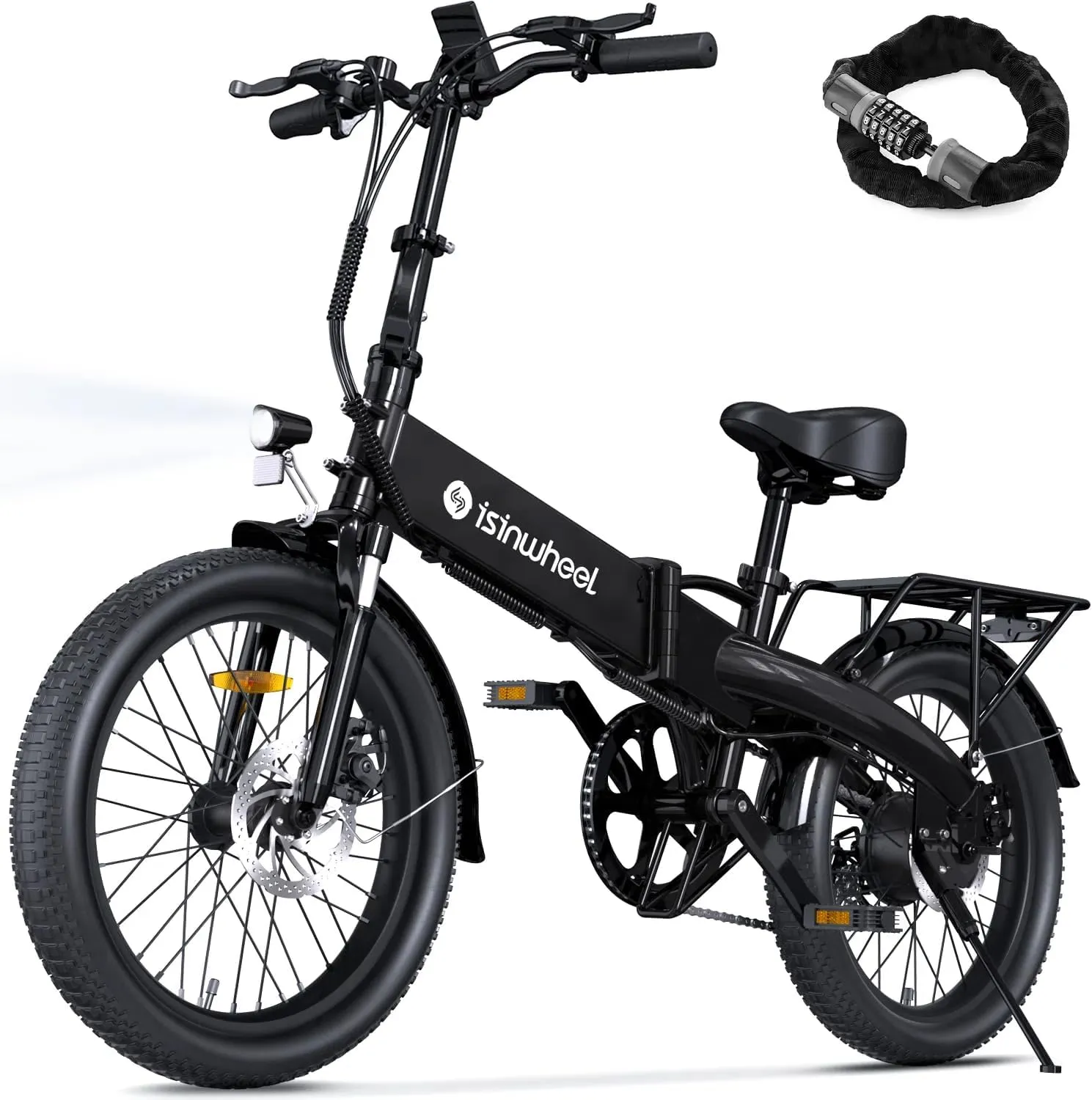 isinwheel U5 Pro Folding Electric Bike for Adults,Peak 800W Brushless Motor,20MPH Up to 50 Miles, 2-3H Fast Charge, 20" Fat Tire Ebike, 7 Speed Gear,Front Fork Suspension for Leisure Riding&Commuting