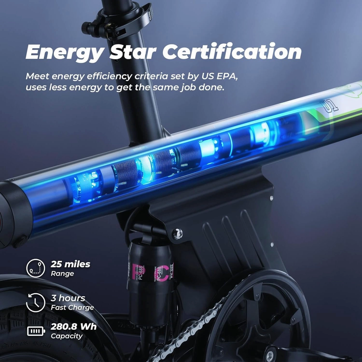 isinwheel U1 Electric Bike for Adults 500W Motor, 20 mph Folding Ebike, 14" Adult Electric Bicycles with Smart Uphill, 280.8Wh Battery, 25 Miles PAS Range, Mini E Bikes for Teens