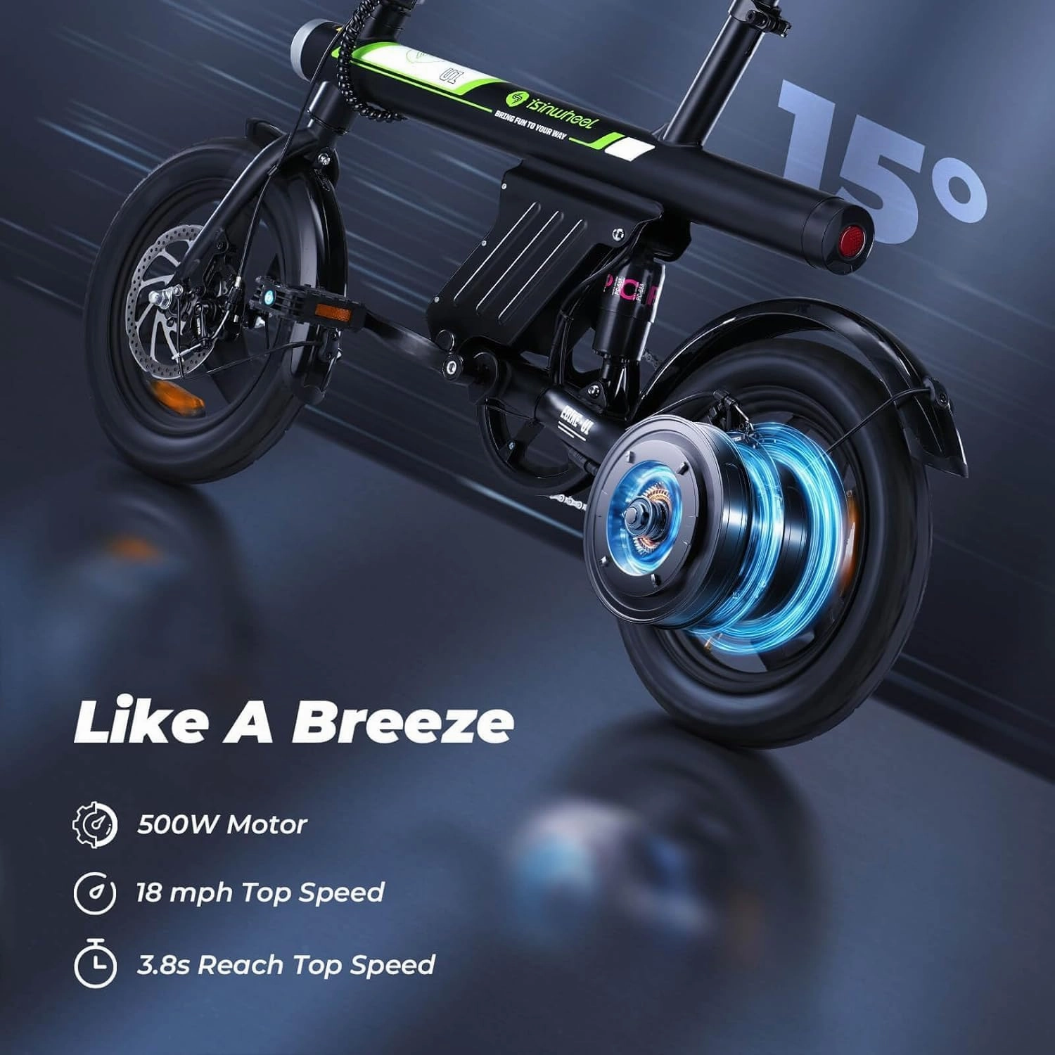 isinwheel U1 Electric Bike for Adults 500W Motor, 20 mph Folding Ebike, 14" Adult Electric Bicycles with Smart Uphill, 280.8Wh Battery, 25 Miles PAS Range, Mini E Bikes for Teens