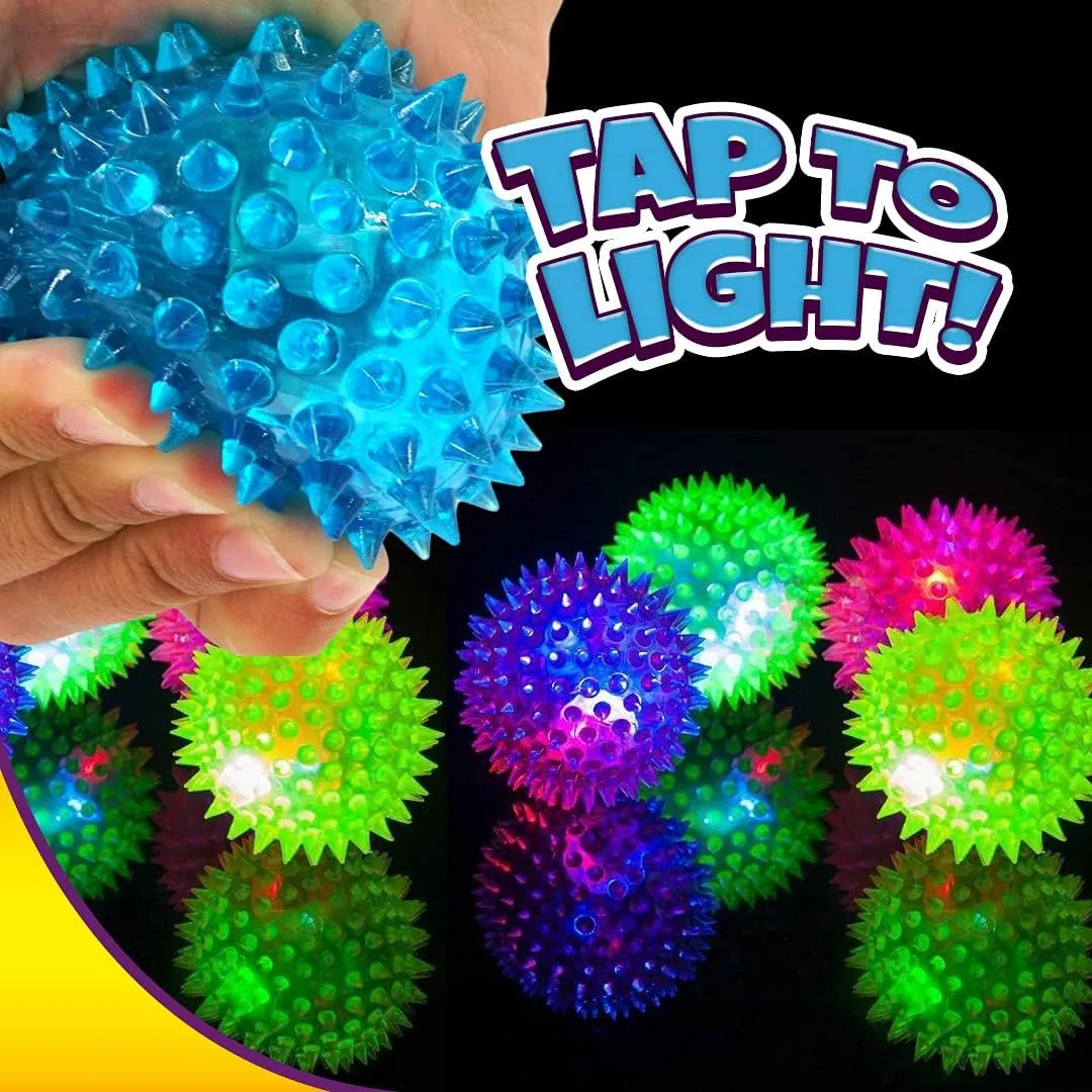 JA-RU Light Up Rubber Spike Ball (Pack of 12 Balls) with Flashing Lights | Bouncy Stress Ball | Great Fidget Ball Toy for Kids | Bulk Bouncing Sensory Balls | Plus 1 Bouncy Ball. 695-12p