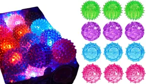 JA-RU Light Up Rubber Spike Ball (Pack of 12 Balls) with Flashing Lights | Bouncy Stress Ball | Great Fidget Ball Toy for Kids | Bulk Bouncing Sensory Balls | Plus 1 Bouncy Ball. 695-12p