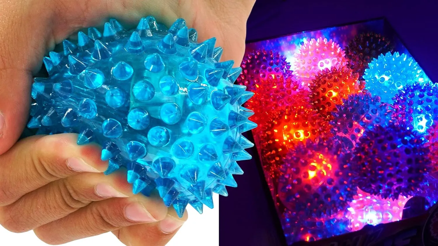 JA-RU Light Up Rubber Spike Ball (Pack of 12 Balls) with Flashing Lights | Bouncy Stress Ball | Great Fidget Ball Toy for Kids | Bulk Bouncing Sensory Balls | Plus 1 Bouncy Ball. 695-12p