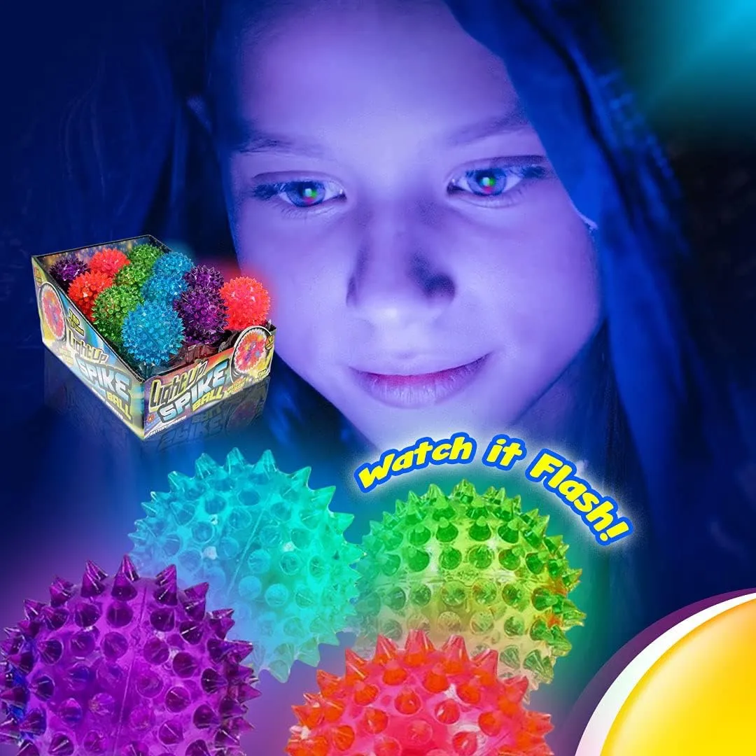 JA-RU Light Up Rubber Spike Ball (Pack of 12 Balls) with Flashing Lights | Bouncy Stress Ball | Great Fidget Ball Toy for Kids | Bulk Bouncing Sensory Balls | Plus 1 Bouncy Ball. 695-12p