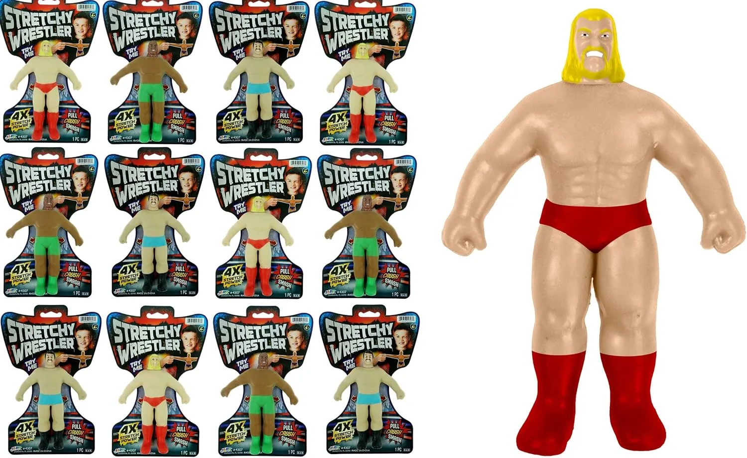 JA-RU Super Stretchy Wrestlers Action Figures (12) Squishy Stretch Man. Wrestling Toys for Kids. Stress Relief Fidget. Classic Retro 90s Toys Nostalgia. 4307-12p