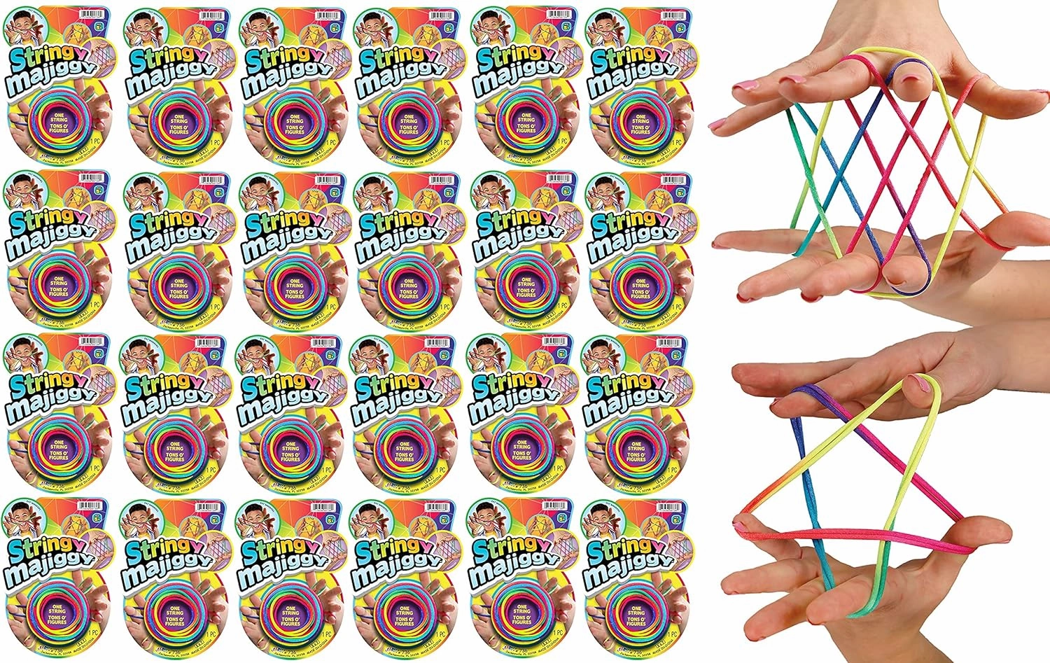 JA-RU Cats Cradle String Game Fingers Fun (Pack of 24) with 1 Collectable Bouncy Ball Family Hand Games for Kids. Finger Rope Toy. 736-24p